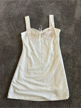 Classic Ivory Lace-Trim Slip Dress
